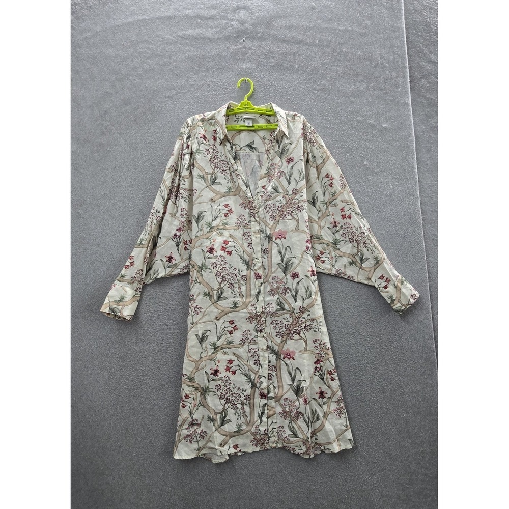 Johanna Ortiz X H&M Women Dress XXL Cream Linen Floral Shirt Coastal Beachy